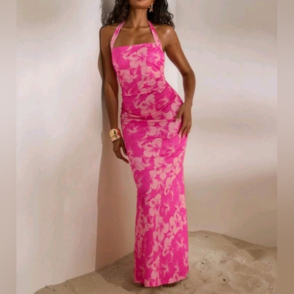 Knitted Print Bodycon Maxi Halter Dress For Women,Vacation Style,Knitted Graphic - Picture 6 of 7